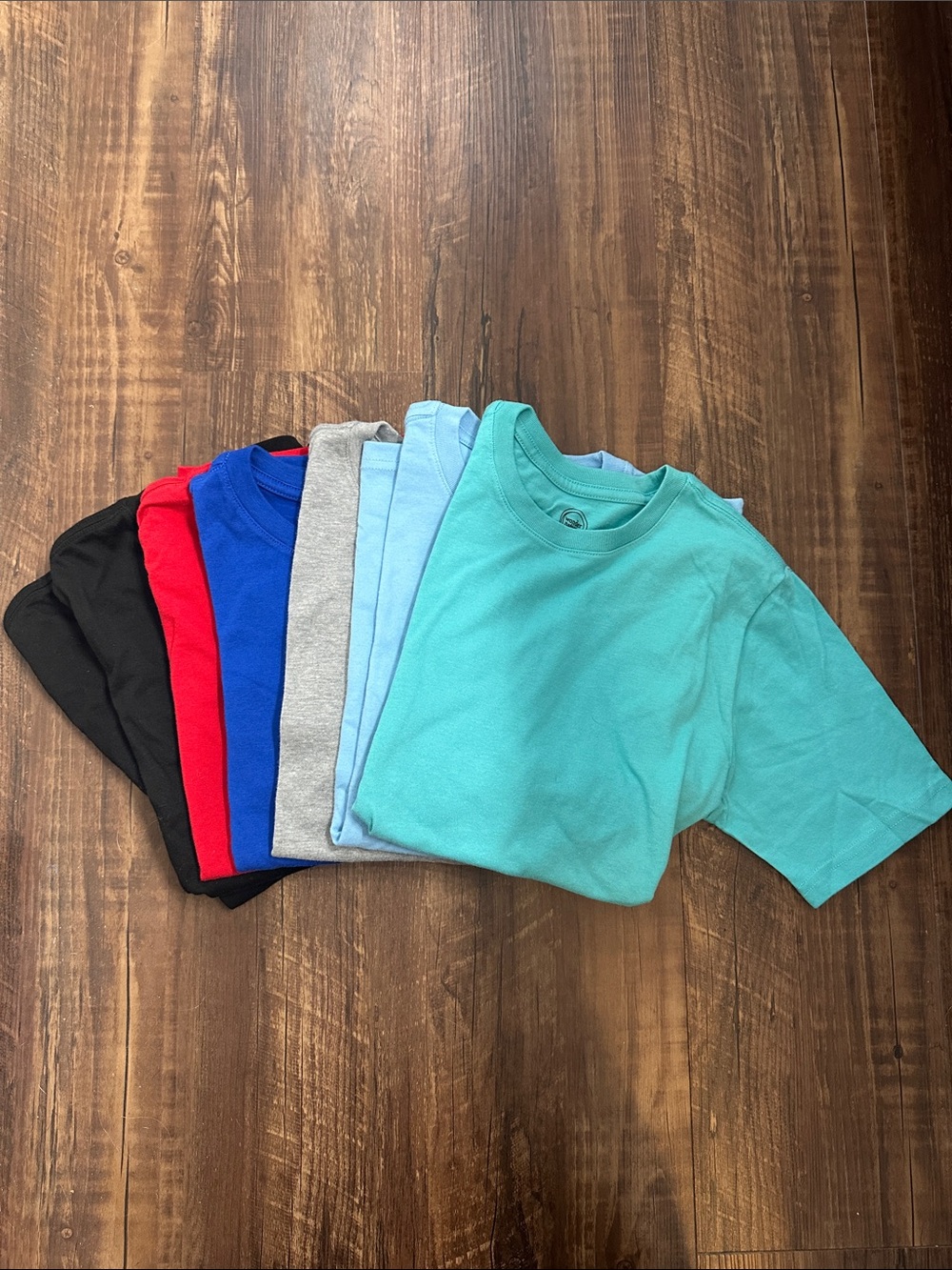 Boys Short Sleeve T-Shirt Pack - Teal, Light Blue, Gray, Blue, Red, Black Size L